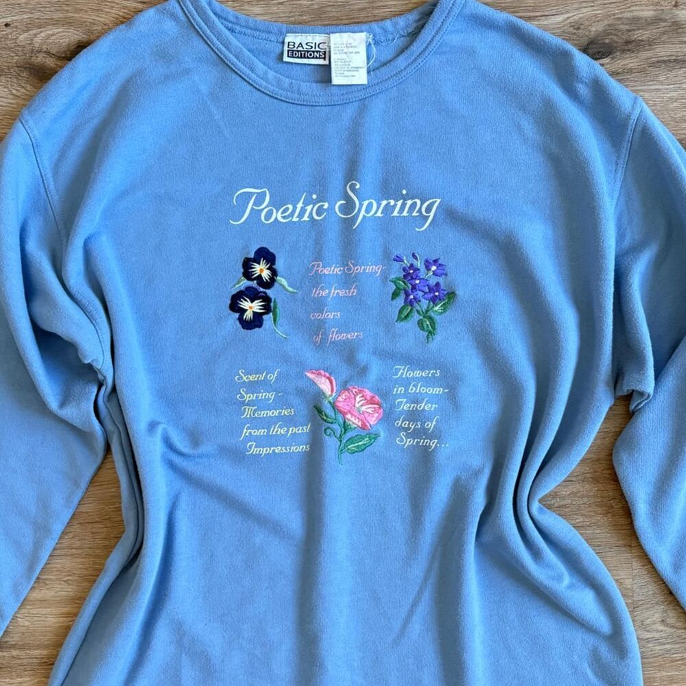 Vintage Blue Floral Embroidered Sweatshirt